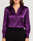 Meluvie | Satin loose fit blouse with lapel collar