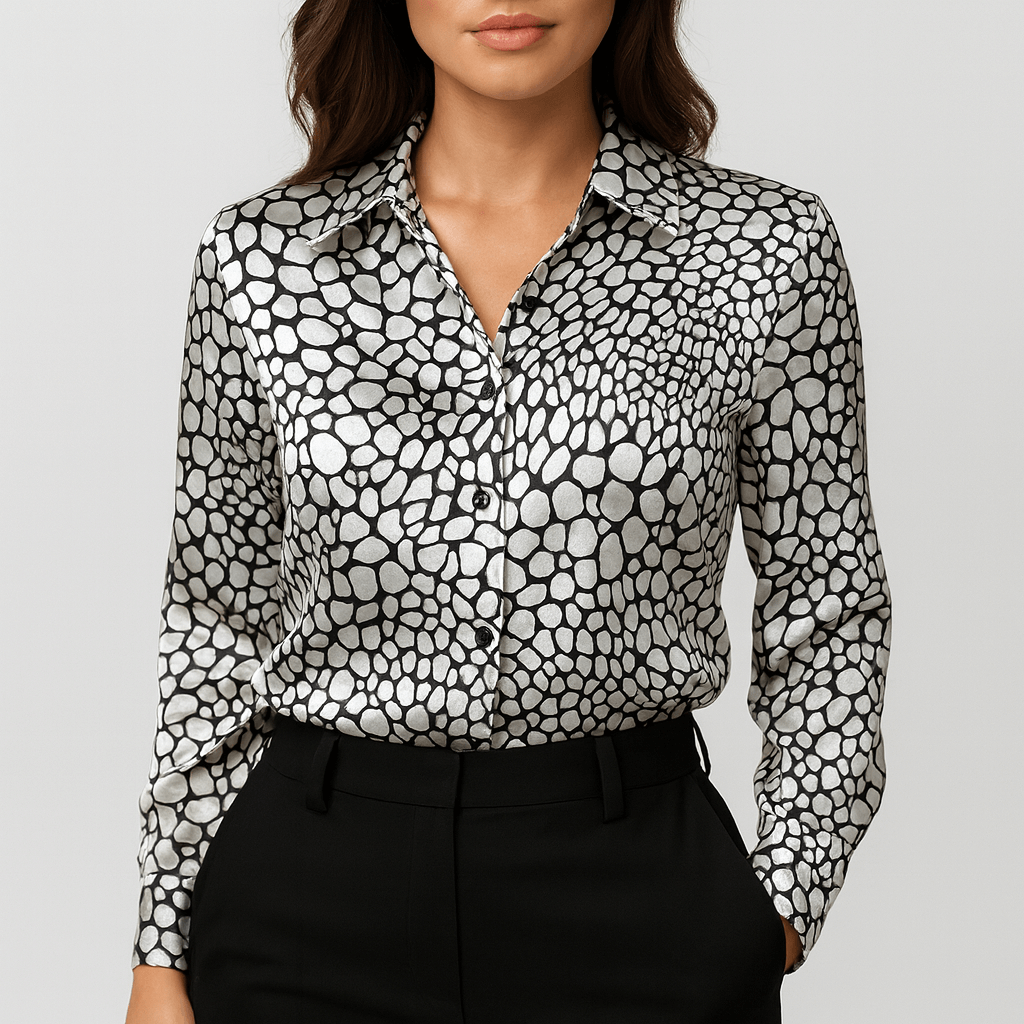 Meluvie | Satin printed blouse with classic snake pattern