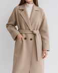 Meluvie | Oversized polyester coat with narrow collar and belt