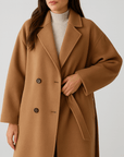 Meluvie | Oversized polyester coat with narrow collar and belt