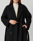 Meluvie | Oversized polyester coat with narrow collar and belt