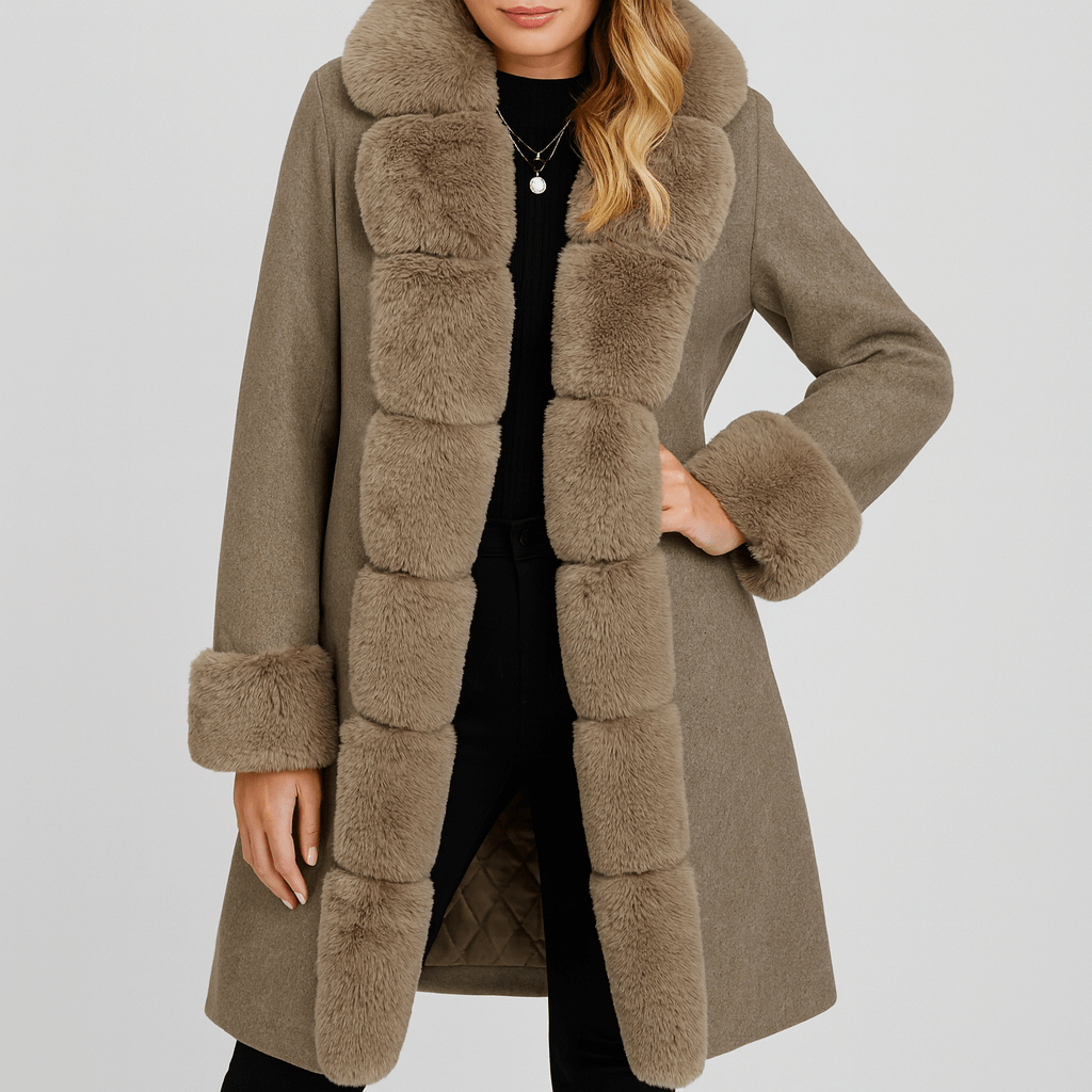 Meluvie | Wool blend trench coat with faux fur trim