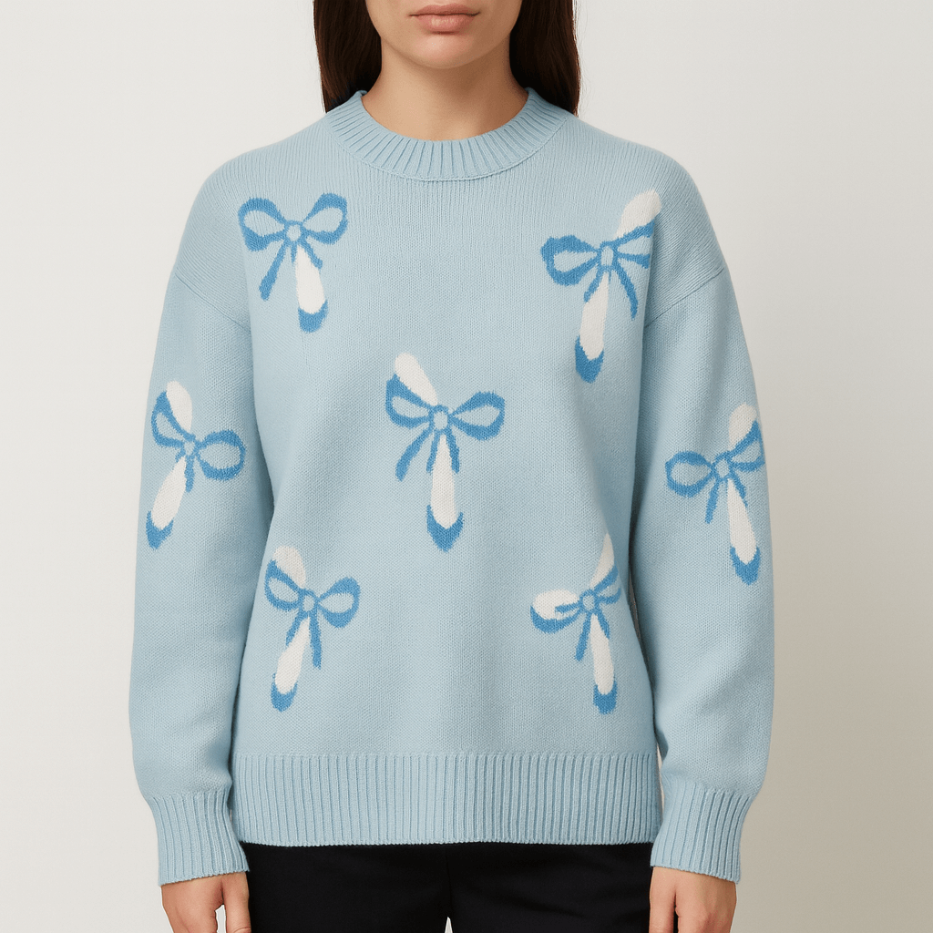 Meluvie | Oversized wool knit sweater with jacquard bow pattern