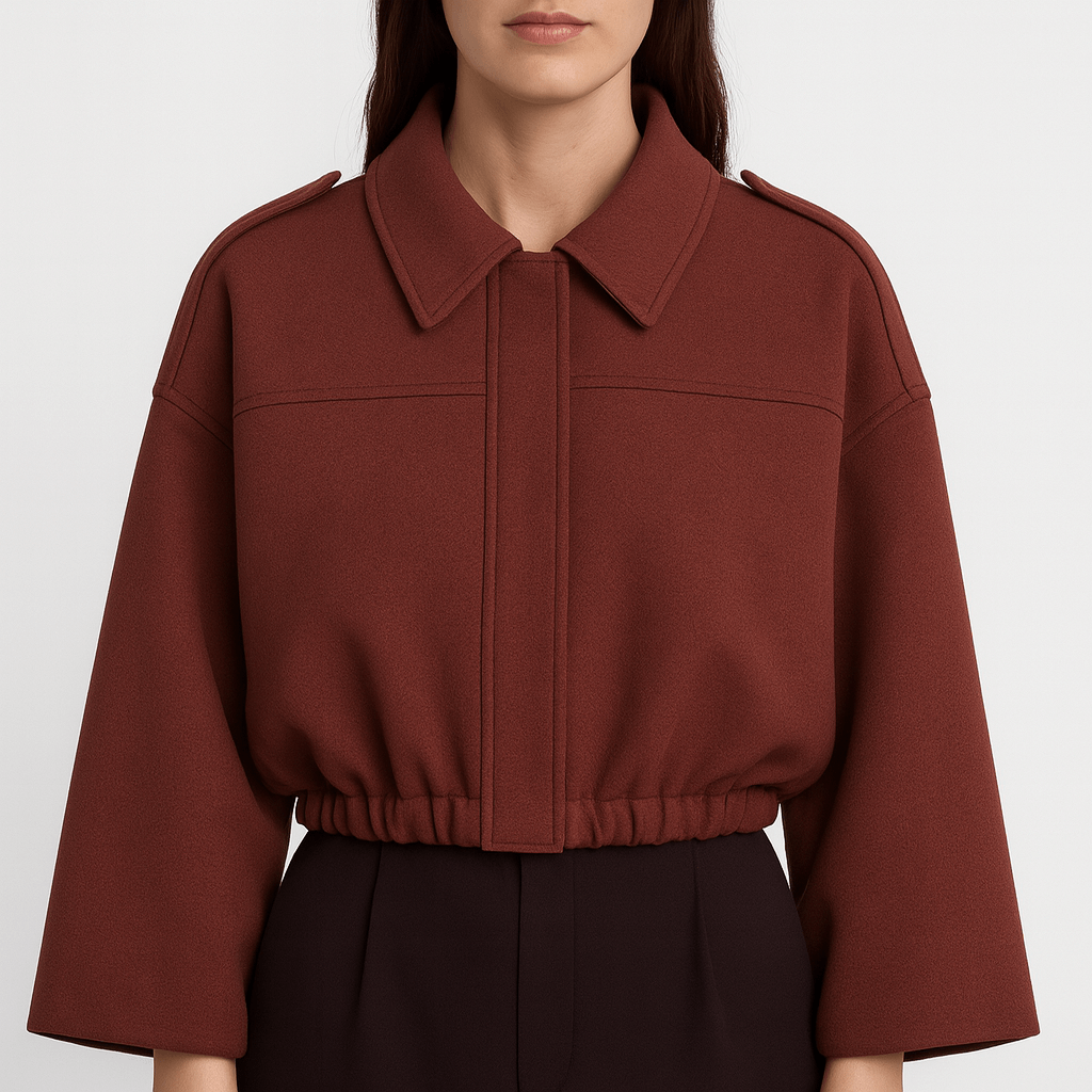 Meluvie | Cropped bomber jacket with lapel collar and elastic hem