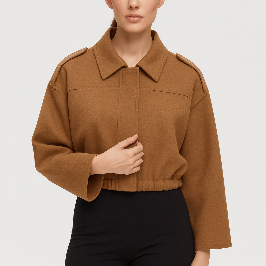 Meluvie | Cropped bomber jacket with lapel collar and elastic hem