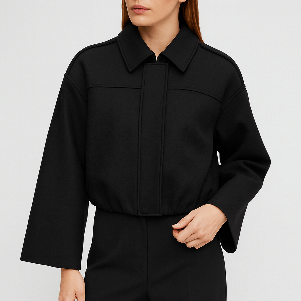 Meluvie | Cropped bomber jacket with lapel collar and elastic hem