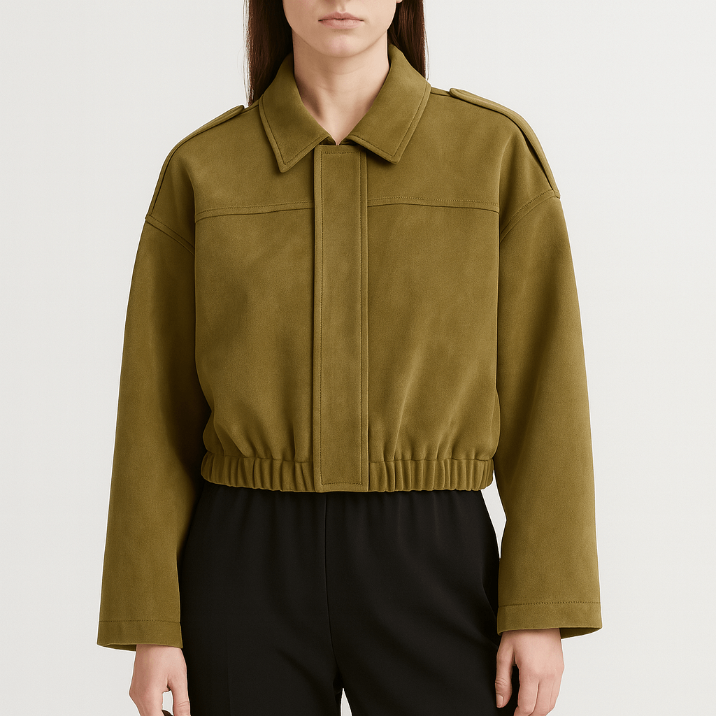 Meluvie | Cropped bomber jacket with lapel collar and elastic hem