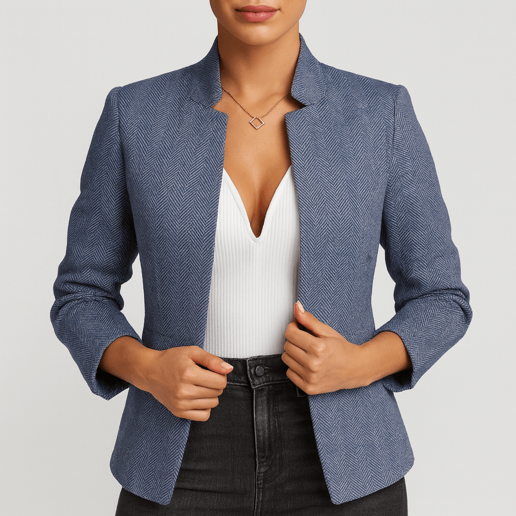 Meluvie | Collarless Herringbone Blazer