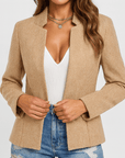 Meluvie | Collarless Herringbone Blazer