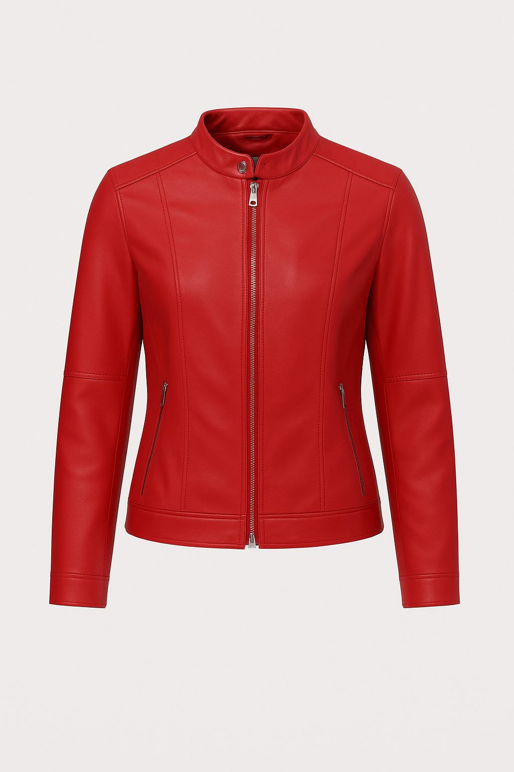 Gloria | Women&#39;s Leather Jacket – Fitted Design with Band Collar &amp; Zip Closure – Stylish &amp; Versatile
