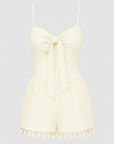 Sabrina | Women's Slim Fit Waffle Knit Romper – Adjustable Straps & Fringe Hem – Casual Jumpsuit