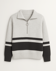 Leonie | Women's Striped Quarter Zip Pullover Sweater – Cozy Knit with Ribbed Cuffs