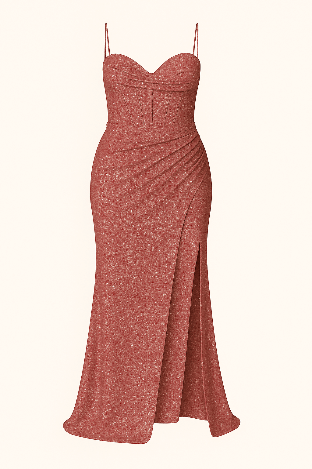 Yvette | Evening Gown - Spaghetti Strap Bodice - High Side Slit - Ruched Waist Detail