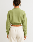 Selene | Women's Cropped Sweatshirt - Quarter Zip - Elastic Hem