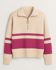 Leonie | Women's Striped Quarter Zip Pullover Sweater – Cozy Knit with Ribbed Cuffs