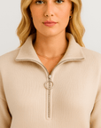 Leonie | Women's Striped Quarter Zip Pullover Sweater – Cozy Knit with Ribbed Cuffs