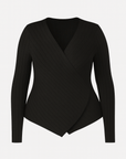 Simone | Women’s Ribbed Wrap Top - V-Neck Long Sleeve - Soft Fiber Blend - All-Season Wear