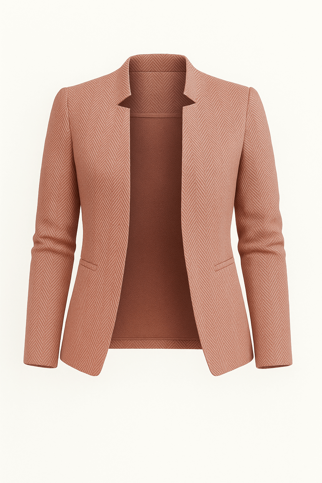 Gisella | Herringbone Knit Blazer - Open Front Design - Slim Tailored Fit - Lightly Padded Shoulders