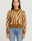 Dahlia | Zebra Print Knit Sweater - Mock Neck - Long Sleeve - Ribbed Hem