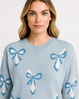 Nadia | Knit Sweater - Crew Neck - Bow Motif Design