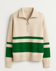 Leonie | Women's Striped Quarter Zip Pullover Sweater – Cozy Knit with Ribbed Cuffs