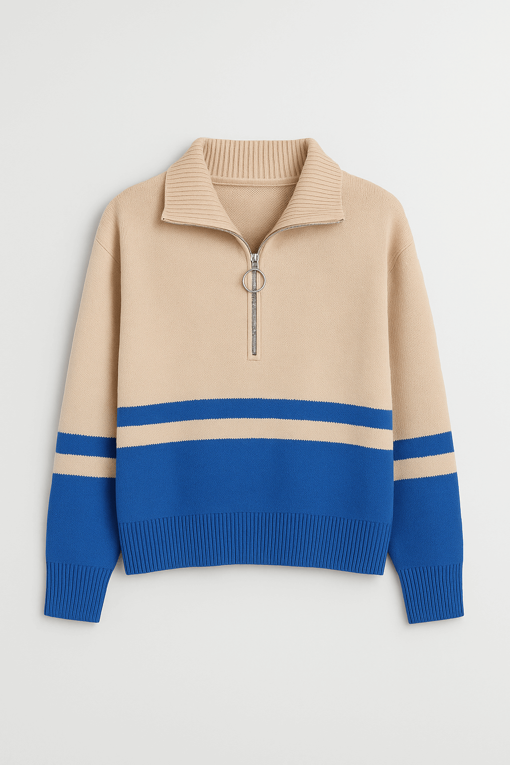 Leonie | Women&#39;s Striped Quarter Zip Pullover Sweater – Cozy Knit with Ribbed Cuffs