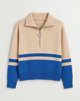 Leonie | Women's Striped Quarter Zip Pullover Sweater – Cozy Knit with Ribbed Cuffs