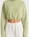 Selene | Women's Cropped Sweatshirt - Quarter Zip - Elastic Hem
