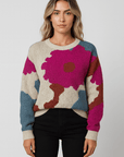 Tatiana | Knit Sweater - Crew Neck - Abstract Floral Design