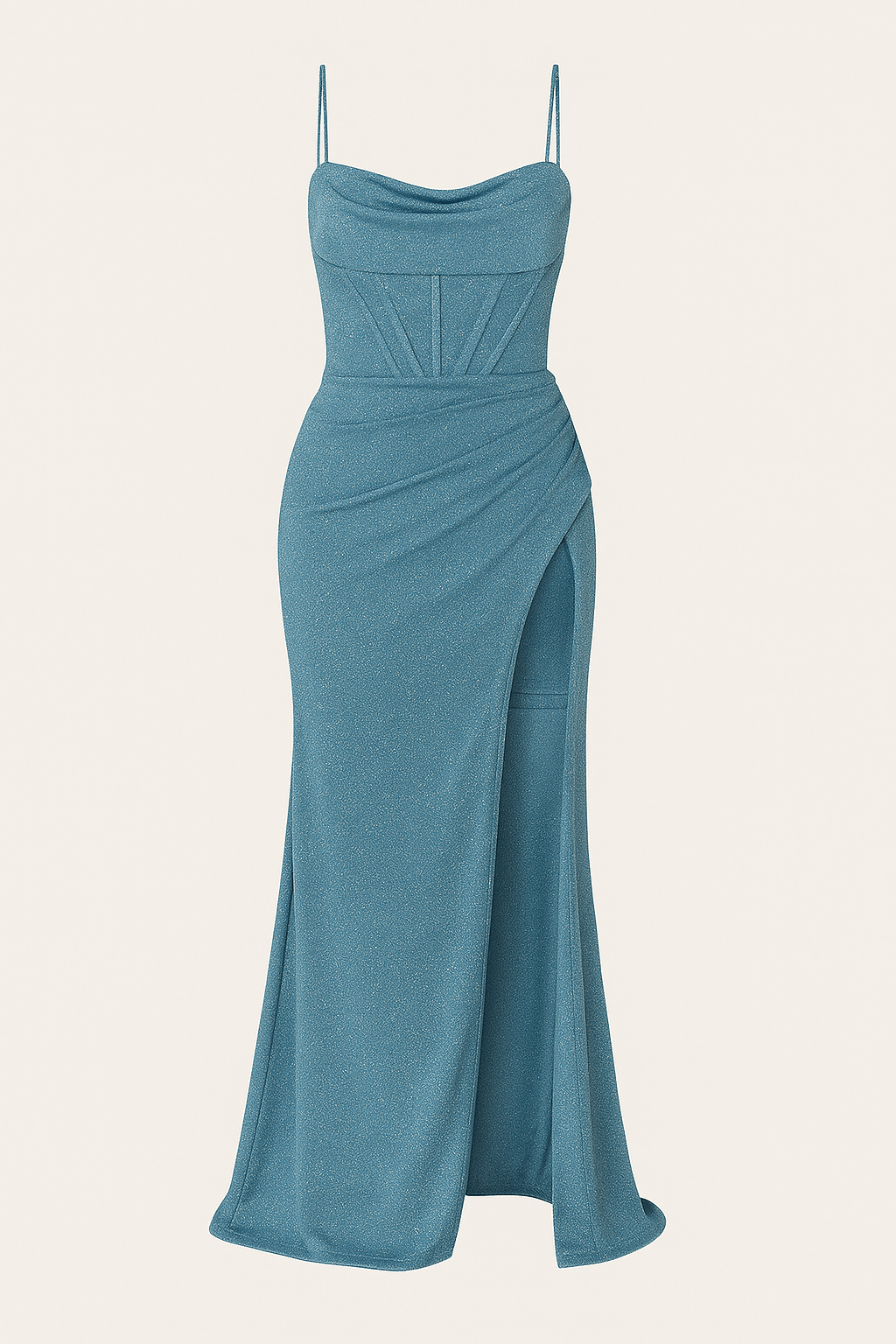 Yvette | Evening Gown - Spaghetti Strap Bodice - High Side Slit - Ruched Waist Detail