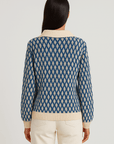 Mabel | Geometric Pattern Knit Sweater - Contrast Collar - Long Sleeve - Ribbed Trim
