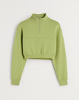 Selene | Women's Cropped Sweatshirt - Quarter Zip - Elastic Hem
