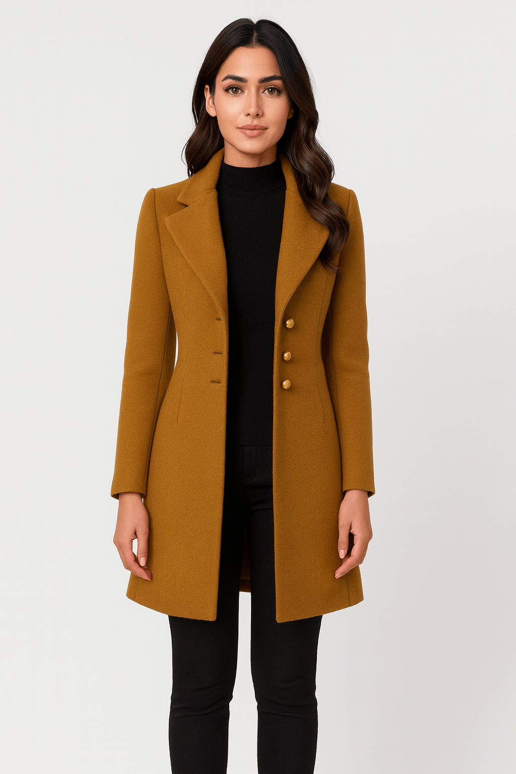 Tessa | Women’s Tailored Wool Coat - Knee-Length - Elegant Lapel Collar - Formal &amp; Business Wear