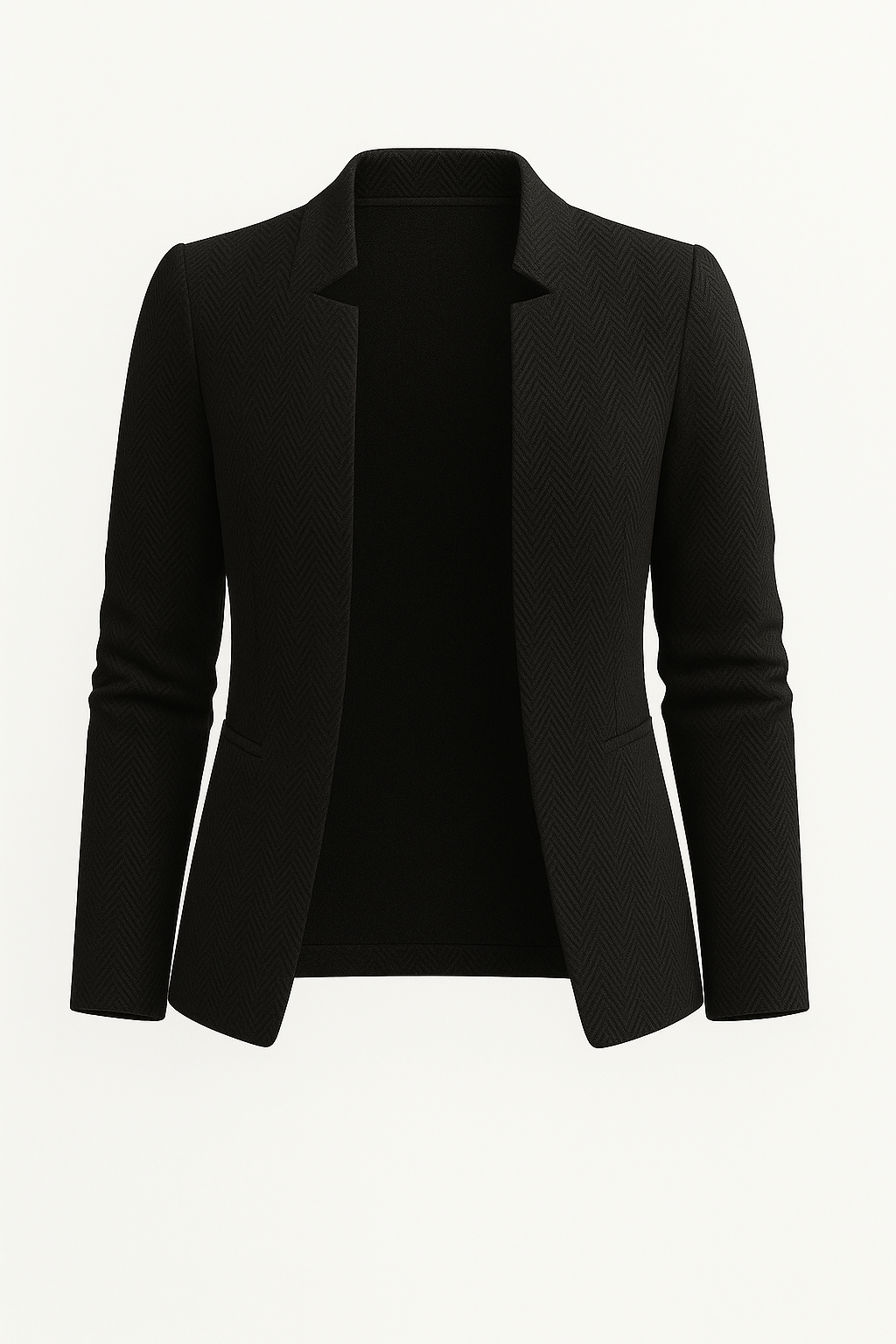 Gisella | Herringbone Knit Blazer - Open Front Design - Slim Tailored Fit - Lightly Padded Shoulders