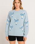Nadia | Knit Sweater - Crew Neck - Bow Motif Design