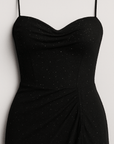 Yvette | Evening Gown - Spaghetti Strap Bodice - High Side Slit - Ruched Waist Detail