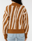 Dahlia | Zebra Print Knit Sweater - Mock Neck - Long Sleeve - Ribbed Hem