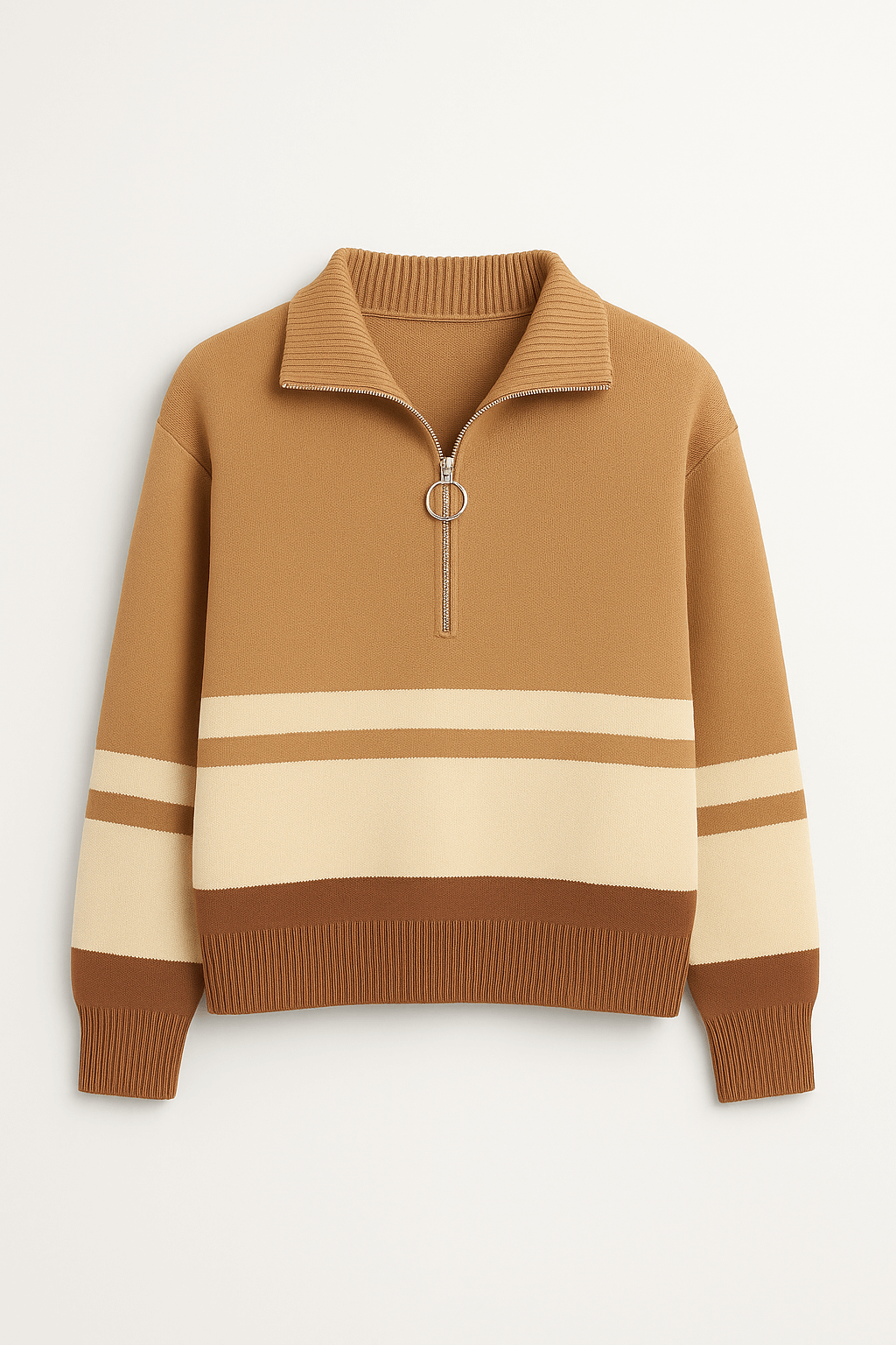 Leonie | Women&#39;s Striped Quarter Zip Pullover Sweater – Cozy Knit with Ribbed Cuffs