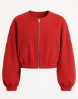 Clementine | Zip-Up Wool Bomber Jacket - Elastic Hem - Side Welt Pockets - Balloon Sleeves        Formulează o solicitare către ChatGPT