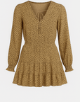 Rosie | Women's Summer Mini Dress – V-Neck with Smocked Waist – Long Sleeve & Relaxed Fit
