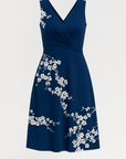 Emily | Sleeveless Floral Midi Dress - Ruched Waist - V-Neckline - A-Line Silhouette