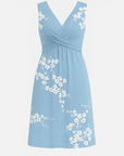 Emily | Sleeveless Floral Midi Dress - Ruched Waist - V-Neckline - A-Line Silhouette