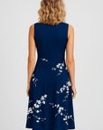Emily | Sleeveless Floral Midi Dress - Ruched Waist - V-Neckline - A-Line Silhouette