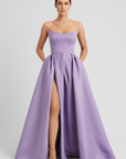 Leah | Strapless Evening Gown - High Slit Skirt - Structured Bodice