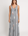 Aurora | Women's Summer Leaf Print Maxi Dress – Relaxed Fit – Sleeveless V-Neck – Breathable Fabric