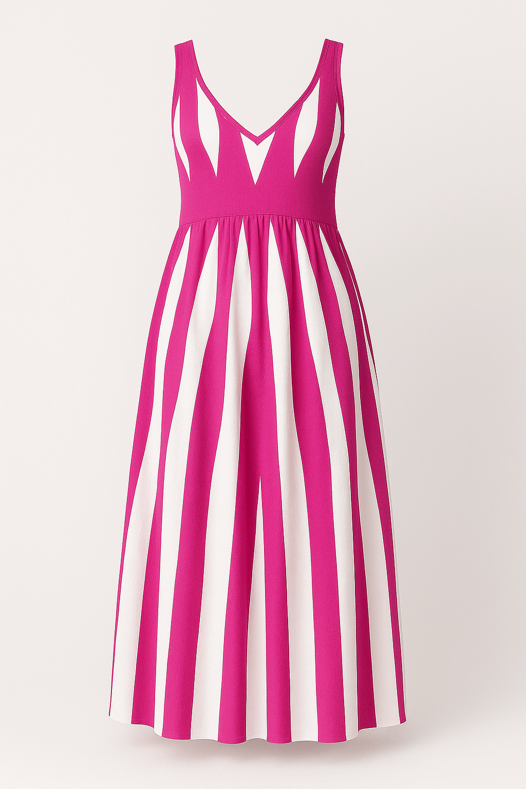 Mila | Sleeveless Maxi Dress - V-Neckline - Vertical Stripe Pattern