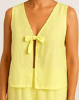 Claire | Two-Piece Lounge Set - Sleeveless Tie Front Top - Wide Leg Pants