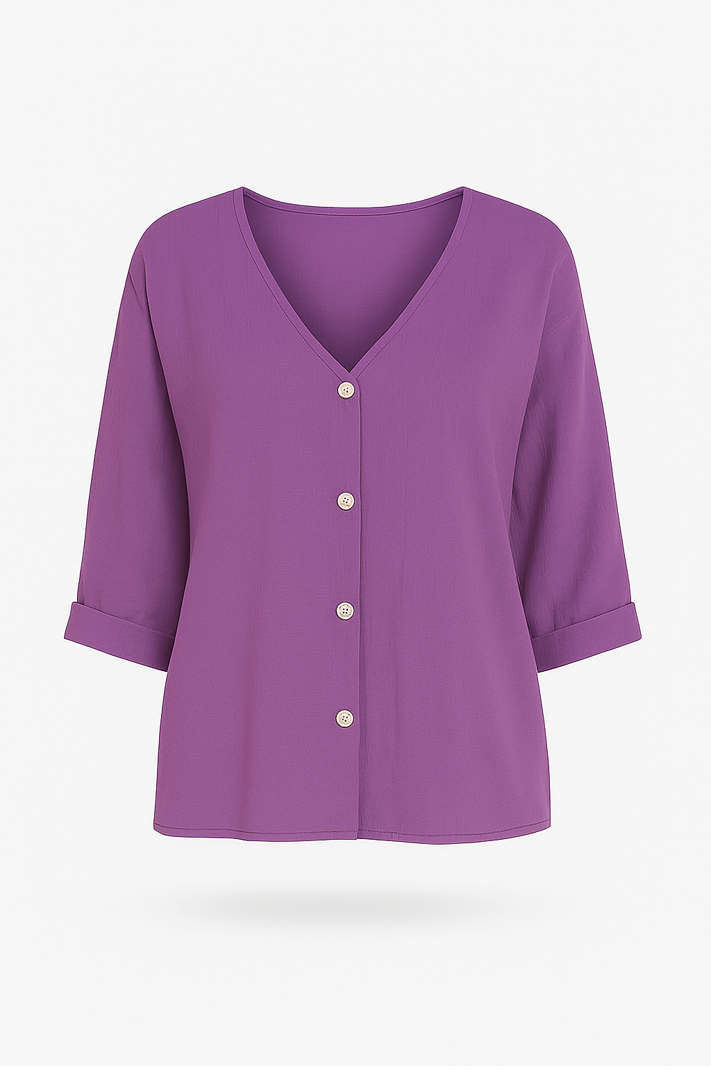 Peyton | Casual V-Neck Button-Down Top with Rolled Sleeves