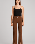 Athena | Women's Belted Flare Pants - Front Slit Hem - High Waist - Tailored Fit