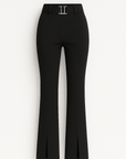 Athena | Women's Belted Flare Pants - Front Slit Hem - High Waist - Tailored Fit